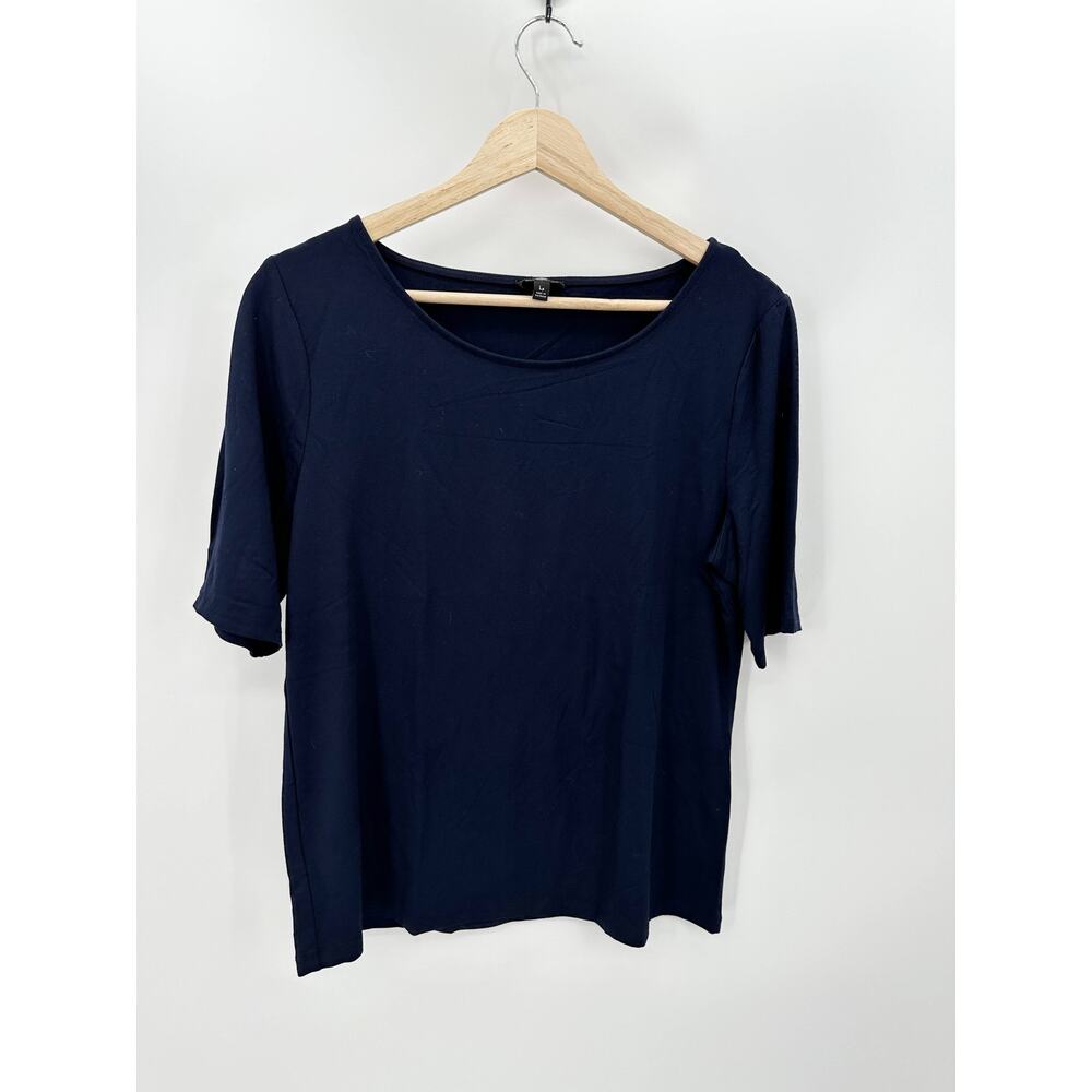 Talbots Womens Navy Blue Shirt Size LP Stretch Casual‎ Modest Scoop Neck Tee
